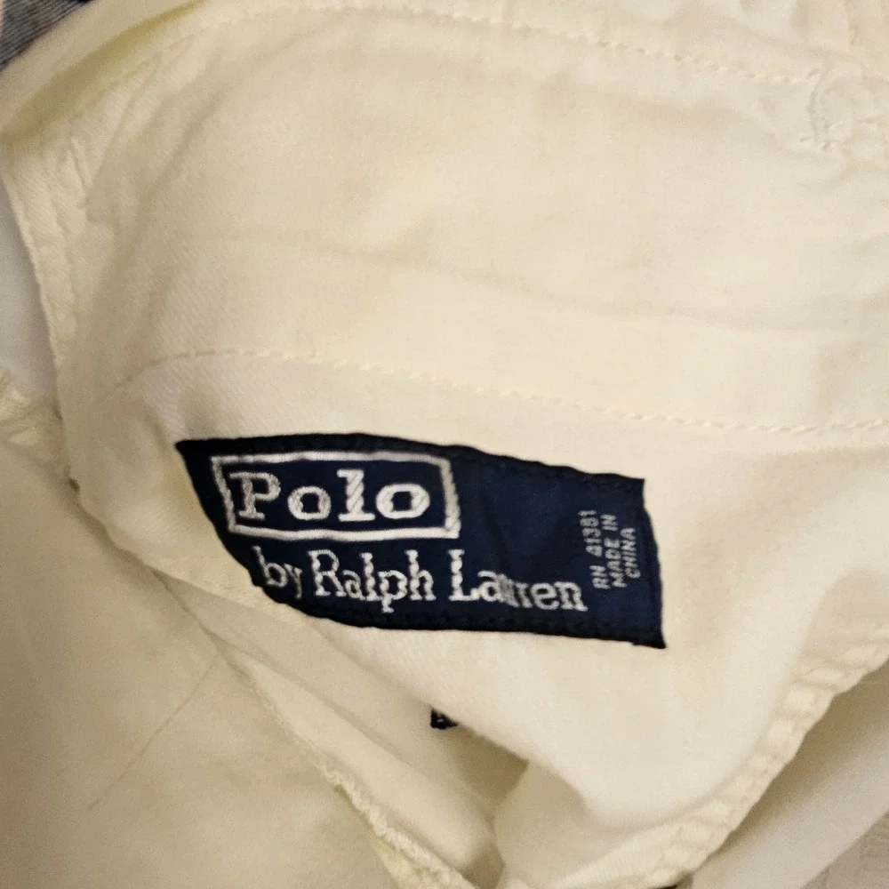 Polo Ralph Lauren Mens 36 White Embroidered Anchor Flag Chino Shorts Preppy